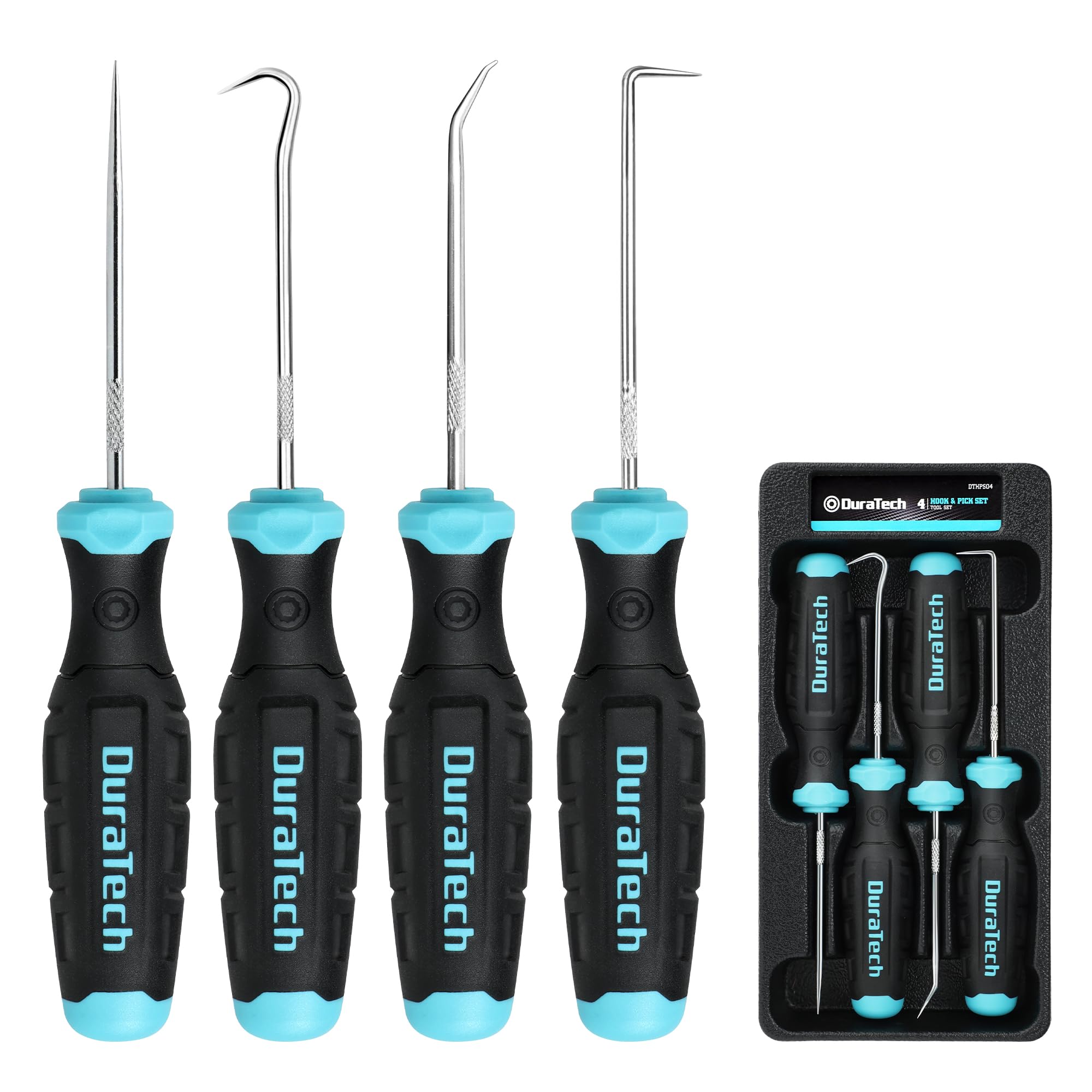 DURATECH 4-Piece Pick and Hook Set, Mini Precision Hook and Pick Tool Set, Professional Puller Remover Mechanic Tool Set with Storage Tray