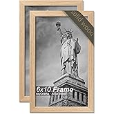 skyDrama Natural Solid Wood 6x10 Picture Frame, Display 6 x 10 Inch Picture Poster Photo, Vertical & Horizontal Wall Hanging - 2 Pack/Natural/6"x10"