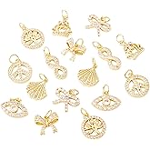 FASHEWELRY Brass 18K Gold Plated Charms Cubic Zirconia Gold Plated Charms for Jewelry Making, Heart Cross Animal Permant Jewelry Pendants with Jump Rings for Bracelet Necklace Earring Keychains