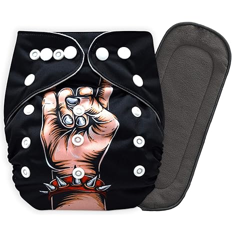 Bembika A Plus Printed Cloth Diapers for Babies, Washable Reusable, Adjustable Sizes with 5 Layer Bamboo Charcoal Insert (Rock Star)