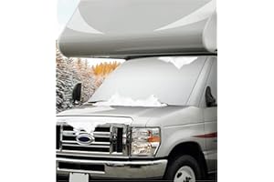 VANNCAMP RV Windshield Cover for Ford E450,E350,E250,Econoline,Club Wagon 1997-2025 Motorhome,Thick Oxford Front Window Sunshade Cover, Class C RV Windshield Shade for Ice & Snow,With Mirror Cutouts