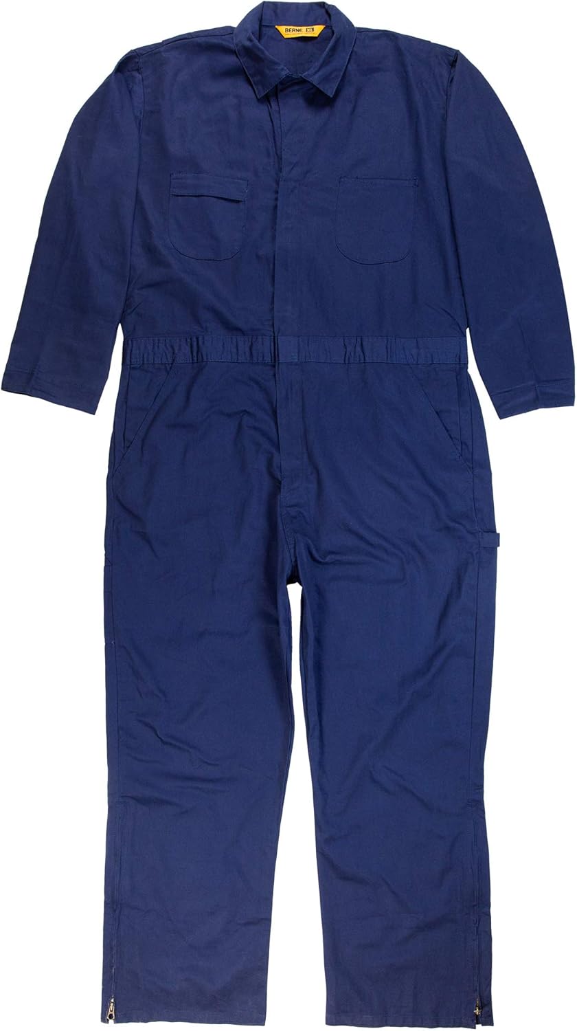 Berne Mens Leg Zip 8.2 Ounce Unlined Coverall, Navy, Small Short