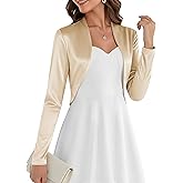 Belle Poque Women Long Sleeve Bolero Shrug Open Front Satin Jacket Ruffled Shrugs for Evening Dresses Formal