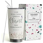 HOMISBES Christian Gifts for Women - I Can Do All Things Through Christ Coffee Travel Mug - Catholic Faith Jesus God Bible Verse Religious Gifts Stainless Steel Tumbler 20oz