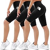SUNCLOVE 3 Pack Biker Shorts for Women Tummy Control Workout Yoga Gym Running Shorts with Pockets