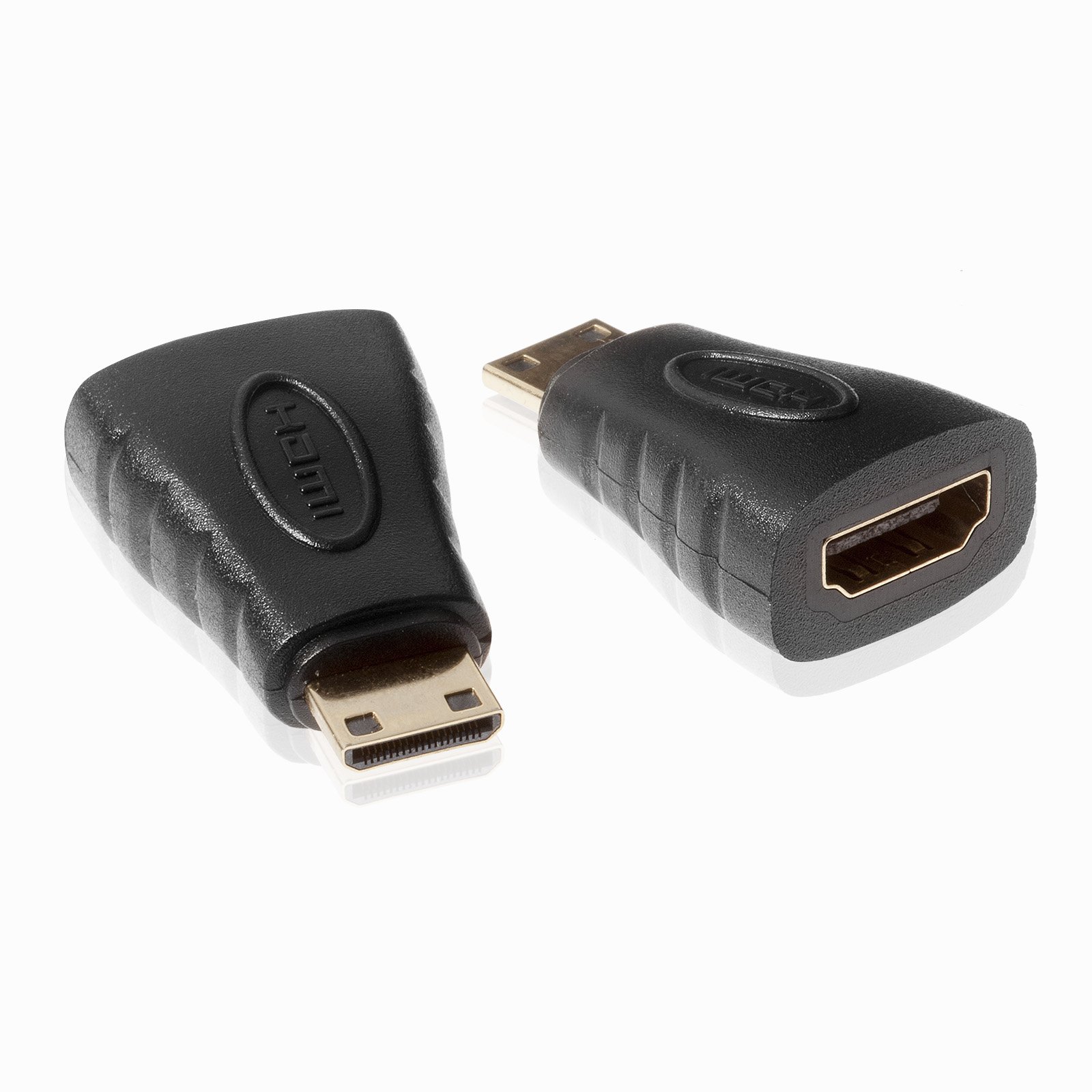 POPPSTAR 2x HDMI Adapter (Mini HDMI Male to HDMI Female, Full HD 1080p, 4k UHD 2160p), Data and Video Transmission, Black, Gold-plated Contacts