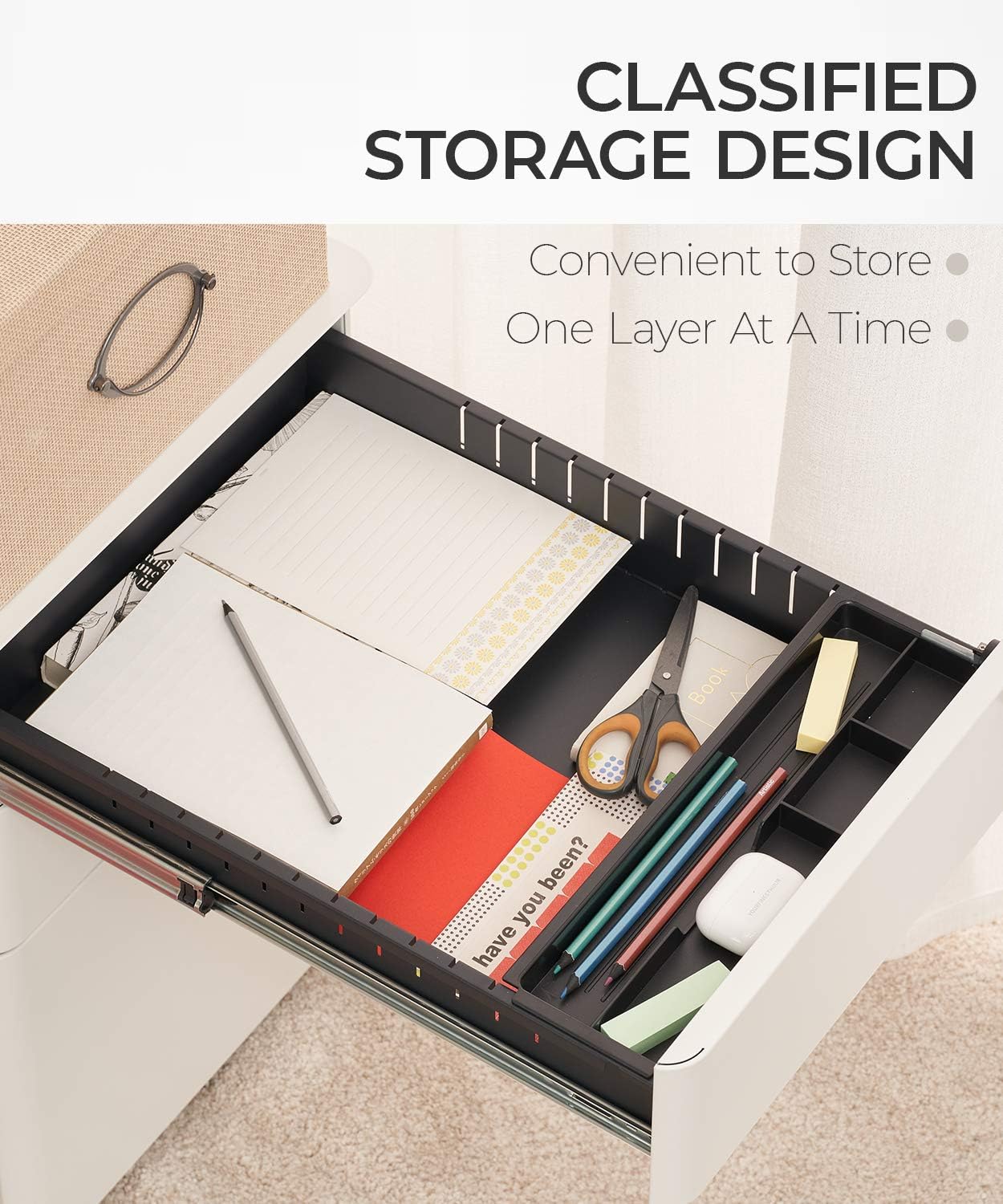 EKSTERE 3 Drawers Mobile File Cabinet Filing Pedestal with Fingerprint Lock System Under Desk White : Office Products