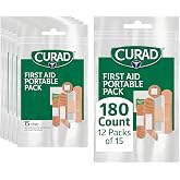 CURAD First Aid Portable Pack |15 - Count On-the-Go Essentials |12 Packs