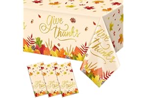 AYSIMPLE 3Pcs Fall Thanksgiving Disposable Tablecloths Give Thanks Autumn Maple Leaves Waterproof Table Covers for Home Dinner Fall Harvest Thanksgiving Party Supplies 54x108IN