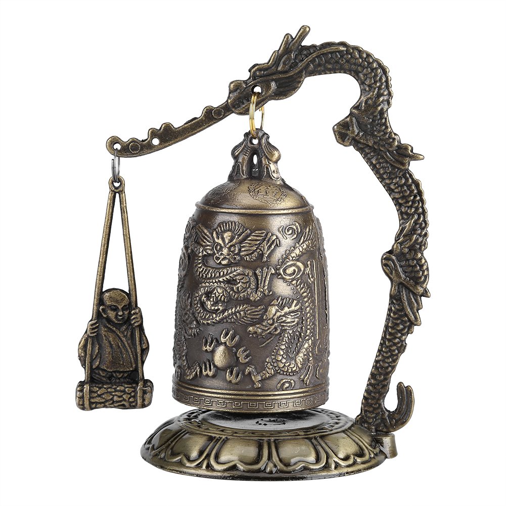 VOBOR Bronze Carved Dragon Monk Buddhist Bell Antique Geomantic Artware for Home Decoration