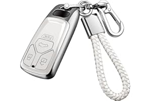 Tukellen for Audi Key Fob Cover with Keychain, Special Soft TPU Key Case Cover Protector Compatible with Audi A4 Q7 Q5 TT A3 A6 SQ5 SQ7 R8 S5 Smart Key(White)