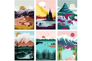 LWZAYS Paint by Number for Adults,Landscape Lake Mountain Paint by Numbers,without Frame DIY Oil Painting Acrylic Paints for Wall Art（6 Pack 8X12 Inch