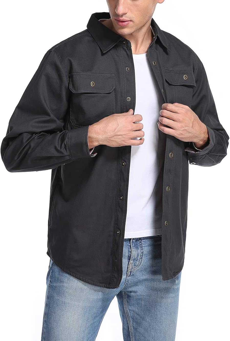 Men's Heavyweight Canvas Flannel Lined Shirt Jacket at  Men’s Clothing store