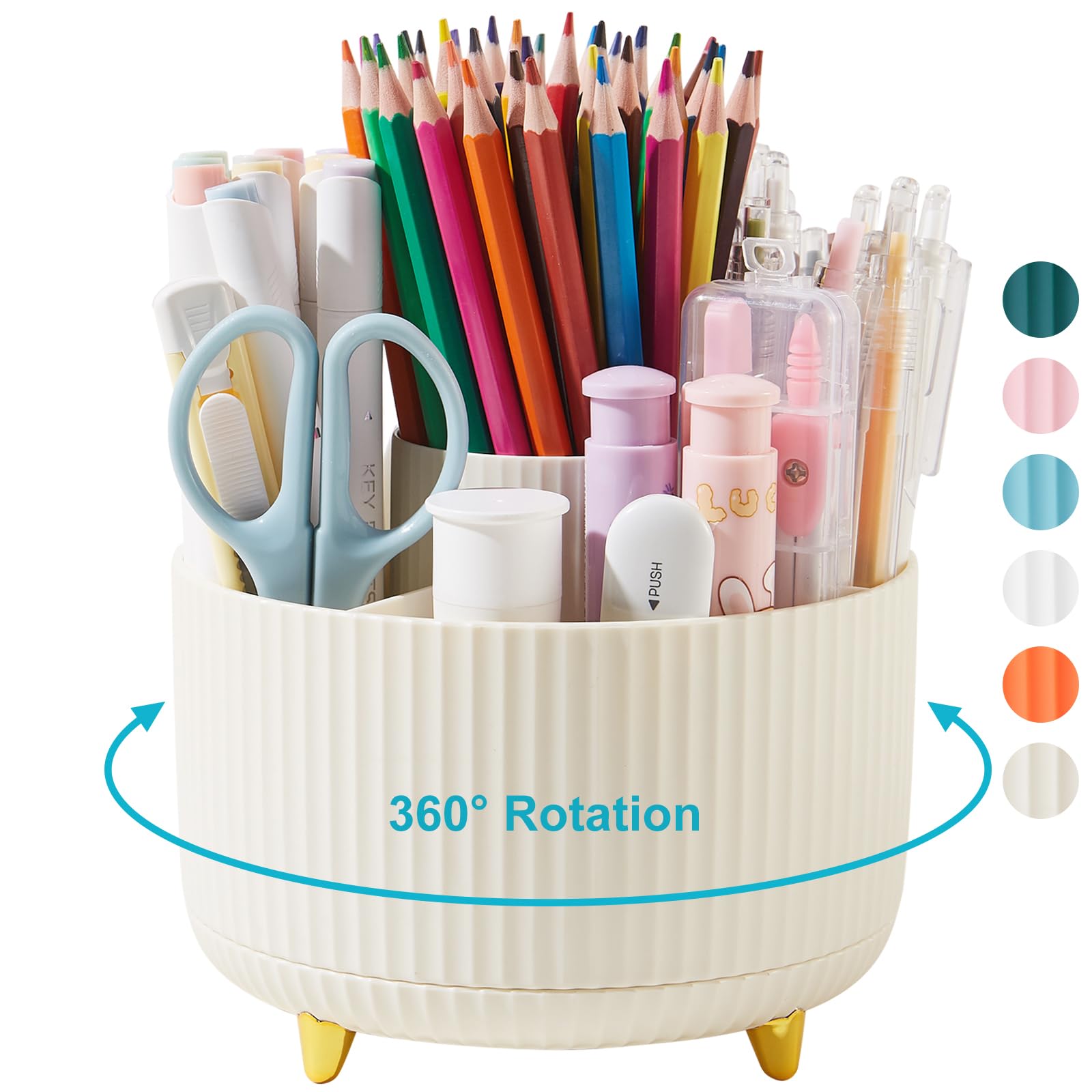 Lolocor Desk Pencil Pen Holder, 5 Slots 360 Degree