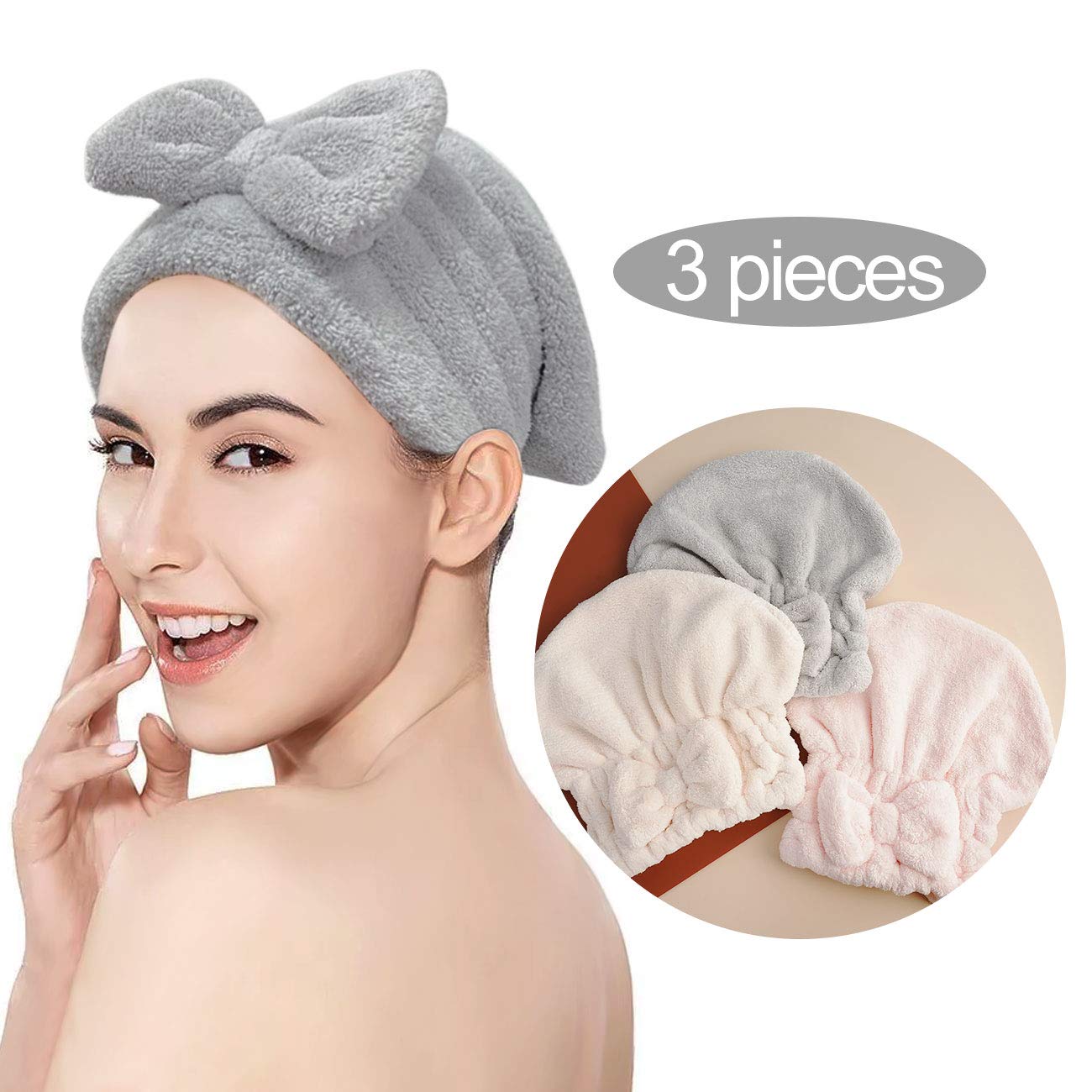 N-A Microfiber Hair Ultra-fine Drying Towel - YOYOSO Absorbent Twist Turban Princess Shower Cap for Women，Original Magic Instant Hair Dry Wrap Rapid Drying Hair Turban,3 Pack （HSYP-GFM002 ）: Home & Kitchen