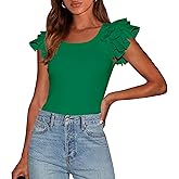 PRETTYGARDEN Women's Ruffle Short Sleeve Shirts 2026 Summer Casual Basic Tee Cute Fitted Crew Neck Fashion Tops Clothes