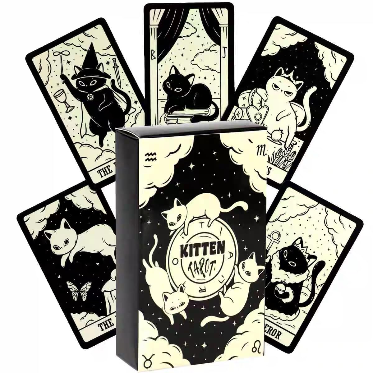 Cute Kitten Tarot Cards for Beginners, 78 Adorable Cat Tarot Deck for Fortune Telling, English Tarot Cards Set for Party & Card Games, Mysterious Gift for Friends