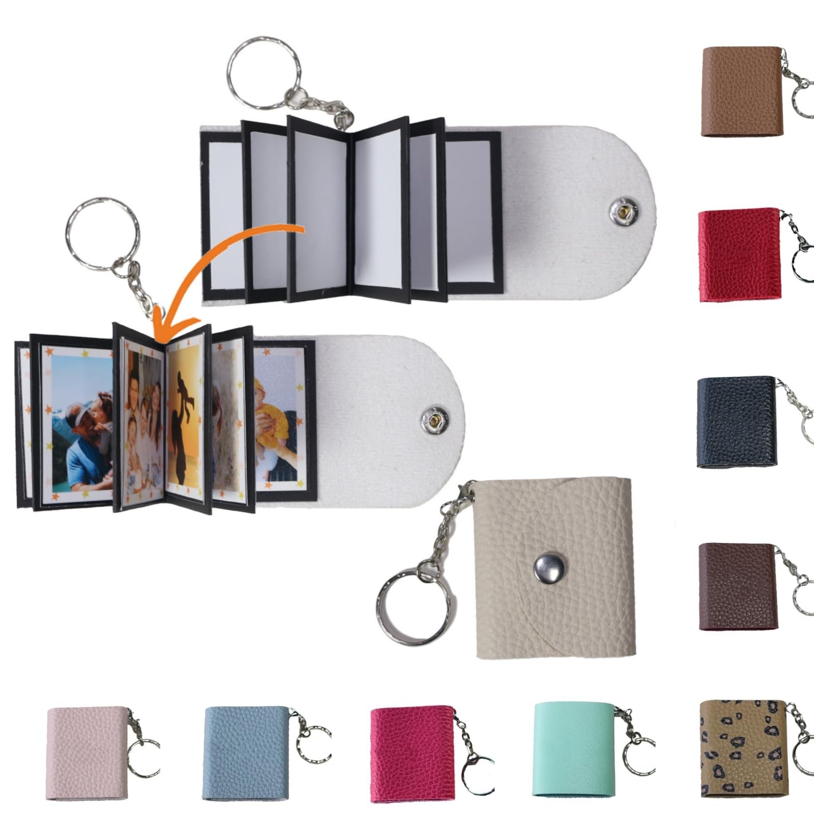 Mini Photo Keychain, DIY Small Custom Leather Memory Photo, Picture Keychains Personalized Album, Mini Cute Key Ring Keychain with Picture Book for Family, Boyfriend, Couples, Dog, Friends_MPKW — image 1