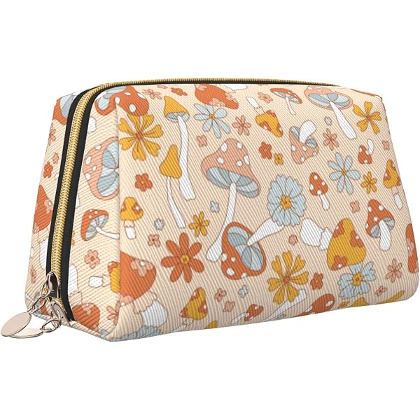 BARPERY Make-up-Tasche Mit Pilz-Motiv, 19x25 Cm – Cottagecore, Leinen, Geschenk Für Teenager