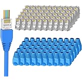 Brileine 50-Pack Shielded RJ45 Pass Through Connectors with 50-Pack RJ45 Boots, Gold-Plated Cat 6/Cat 5e Plugs for Solid or S