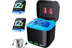 yeewanke for Hero 12/11/10/9 Battery 2-Pack 2000mAh and USB Storage 3-Channel Fast Charger Fully Compatible with GoPro Hero 12, Hero 11, Hero 10, Hero 9 Black Official with Micro SD Card Slot