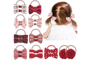 JIAHANG Christmas Red Baby Hair Ties with Bows, 2'' Small Ponytail Bow Holder, Boutique Tiny Kids Rubber Band Soft Elastic for Toddlers, Littler Girls School Children 10 Pairs (red colors)