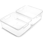 BINO | Plastic Storage Bins, Medium - 2 Pack | THE LUCID COLLECTION | Multi-Use Built-In Handles | BPA-Free | Clear Storage Containers | Fridge Organizer | Pantry &amp; Home Organization