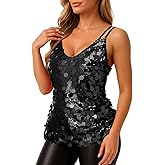Women's Sequin Tank Tops Fashion Sleeveless V Neck Camisole Sparkle Strappy Halter Shirt for Party Christmas Concert Outfits