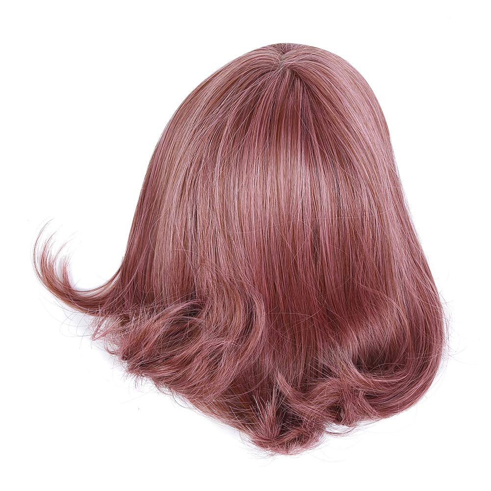 Pink Bob Wigs for Women, Short Pink Wigs with Air Bangs, Heat Resistant Synthetic Bob Pink Wig, Shoulder Length Pastel Synthetic Cosplay Pink Hair Wig for Girls Daily Party Use, 35cm