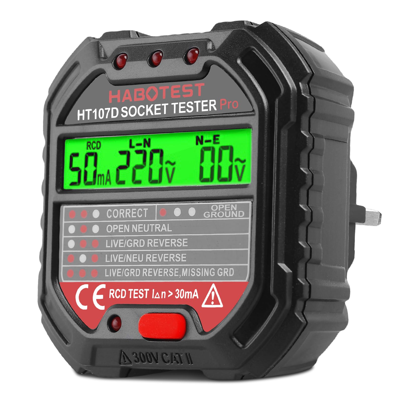 PRITOK Socket Tester RCD Plug Outlet Tester: 90-250V LCD Display Outlet, Circuit Breaker Detector, Automatic Electric Circuit Polarity for Home and Office Electrical Safety (HT107E)