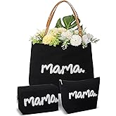 Paterr 3 Pcs Mom Mama Bag Sets Mother Gifts Multifunctional Black Canvas Tote Bag Sets for Mom to Be Gift Baby Shower Hospital Shopping, Beach Travel