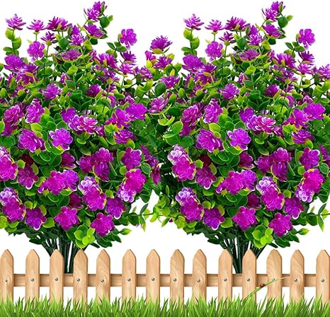 Amazon Com Artificial Flowers Outdoor Shrubs Fake Plants Uv Resistant No Fade Faux Plastic Greenery Home Garden Porch Patio Decoration Office Indoor Magenta Kitchen Dining