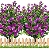 Artificial Flowers Outdoor Fake Plants - 6 Bundles UV Resistant Shrubs No Fade Faux Plastic Greenery Home Garden Porch Patio 