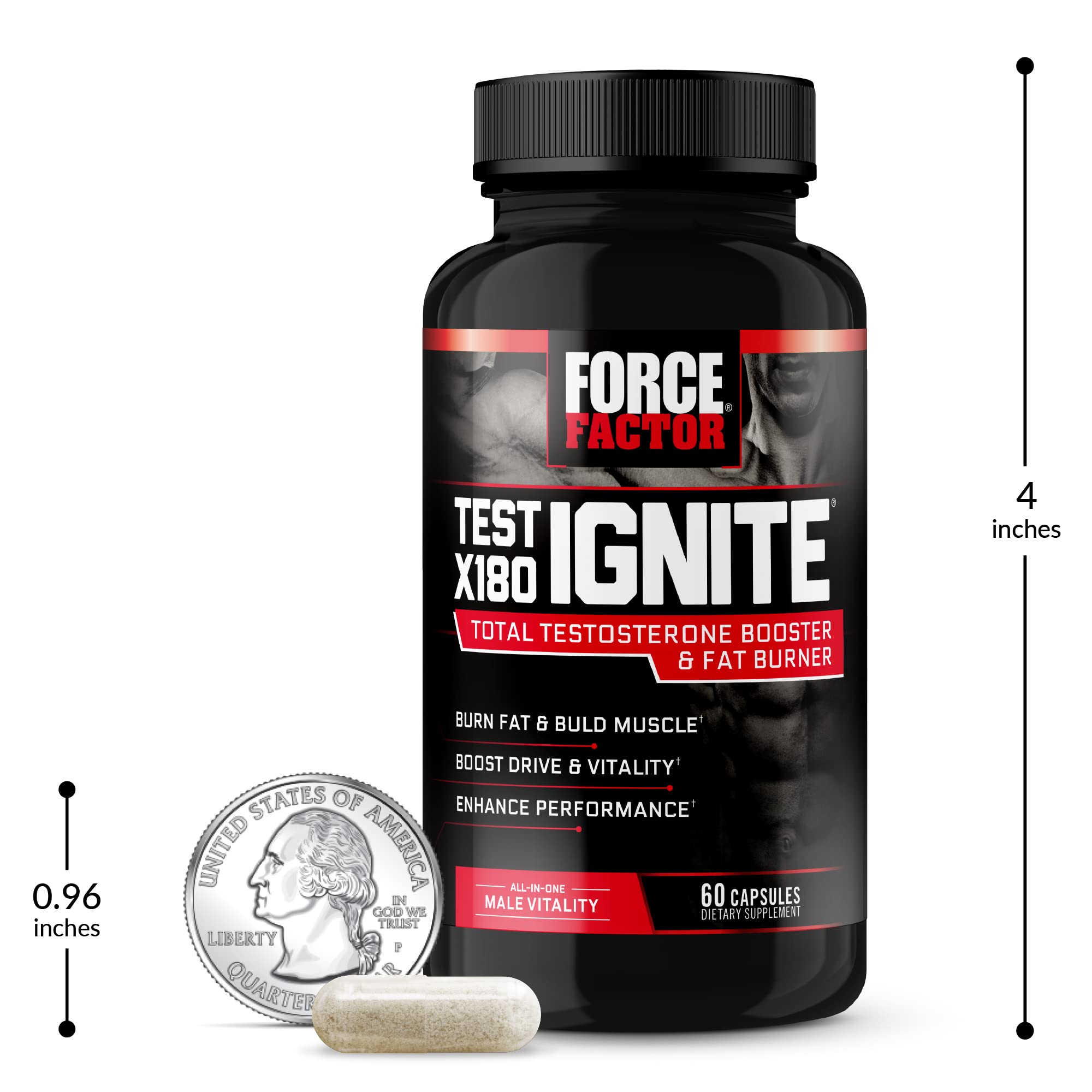 Force Factor Test X180 Ignite Total Testosterone Booster for Men with Fenugreek Seed and Green Tea Extract to Build Lean Muscle, Boost Energy, and Improve Performance, 60 Count