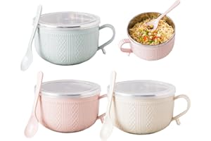 Soup Mug Set of 3 Stainless Steel Cereal Bowls with Lids Food-Grade Soup Cups with Spoon & Handle for Office School Travel Ho