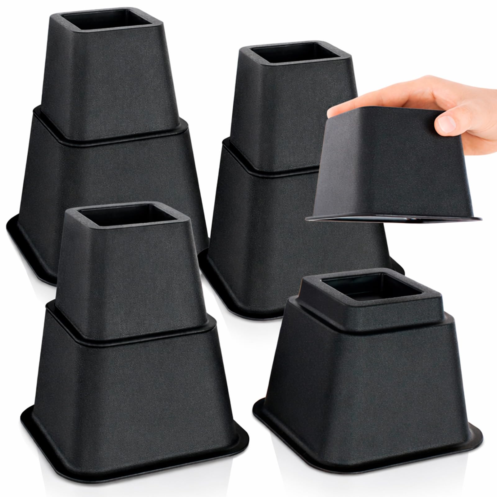 Vive Bed Risers (4 Pack - 5 inch) Furniture Frame Lift Stilts for College Dorms Rooms - Heavy Duty Leg Extension Elevator - Stackable Platform Blocks for Couch, Chair and Bunk Bedpost