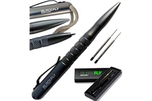 BLACK FLY CREATIONS Tactical Pen Self Defense Weapon EDC Survival Tool, SWAT Military Police Gear Glass Breaker Kubaton, Drilled Cap for Lanyard or Keychain, 2nd Ink Refill & Gift Box Gray or Black 100% Quality Guarantee