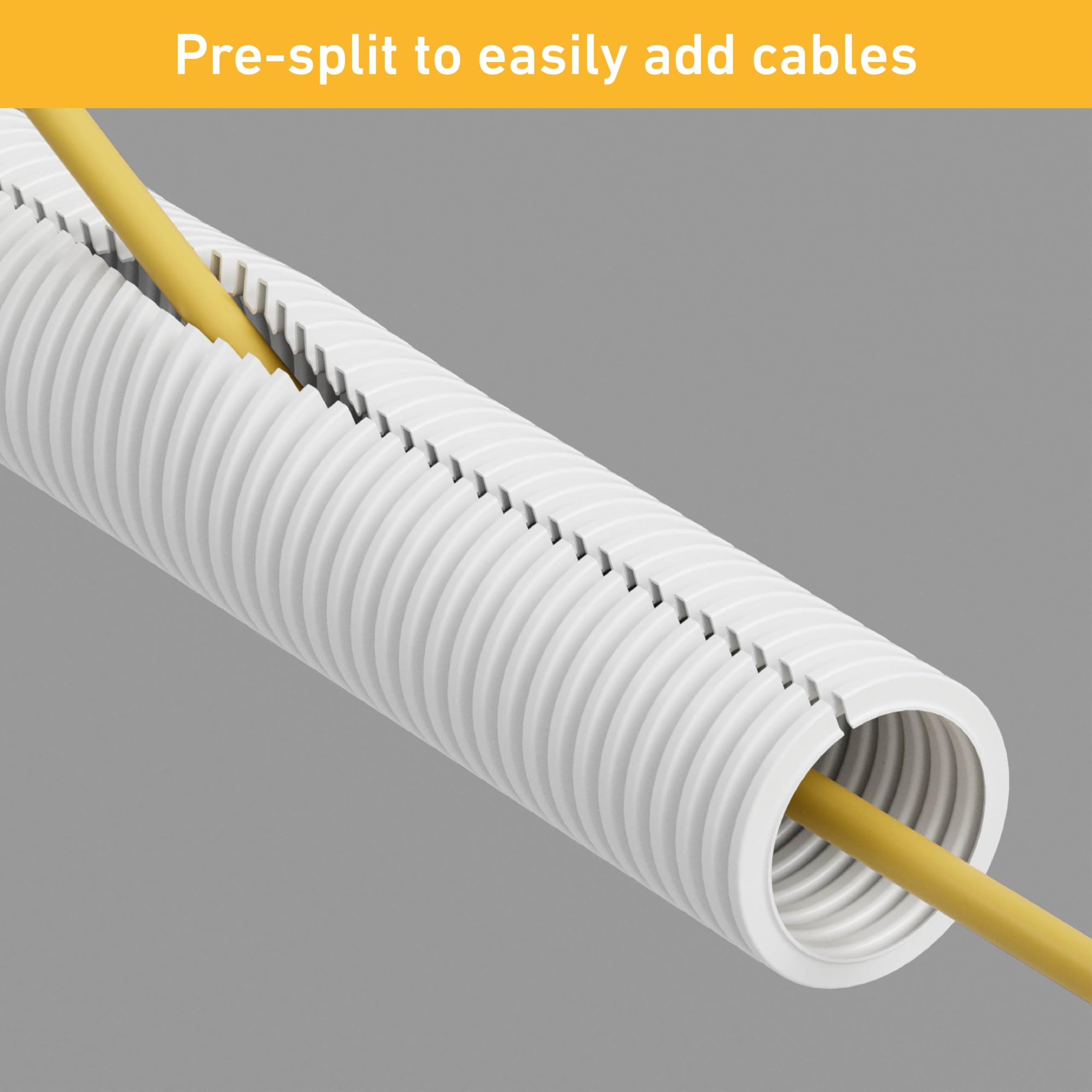 D-Line White 43in Cable Sleeve, Flexible Wire Protector Tubing, Split Electrical Conduit, Plastic PC Cable Management Tube, Cord Sheath, TV Loom Tubing - 1.26in Diameter, 43-inch Length