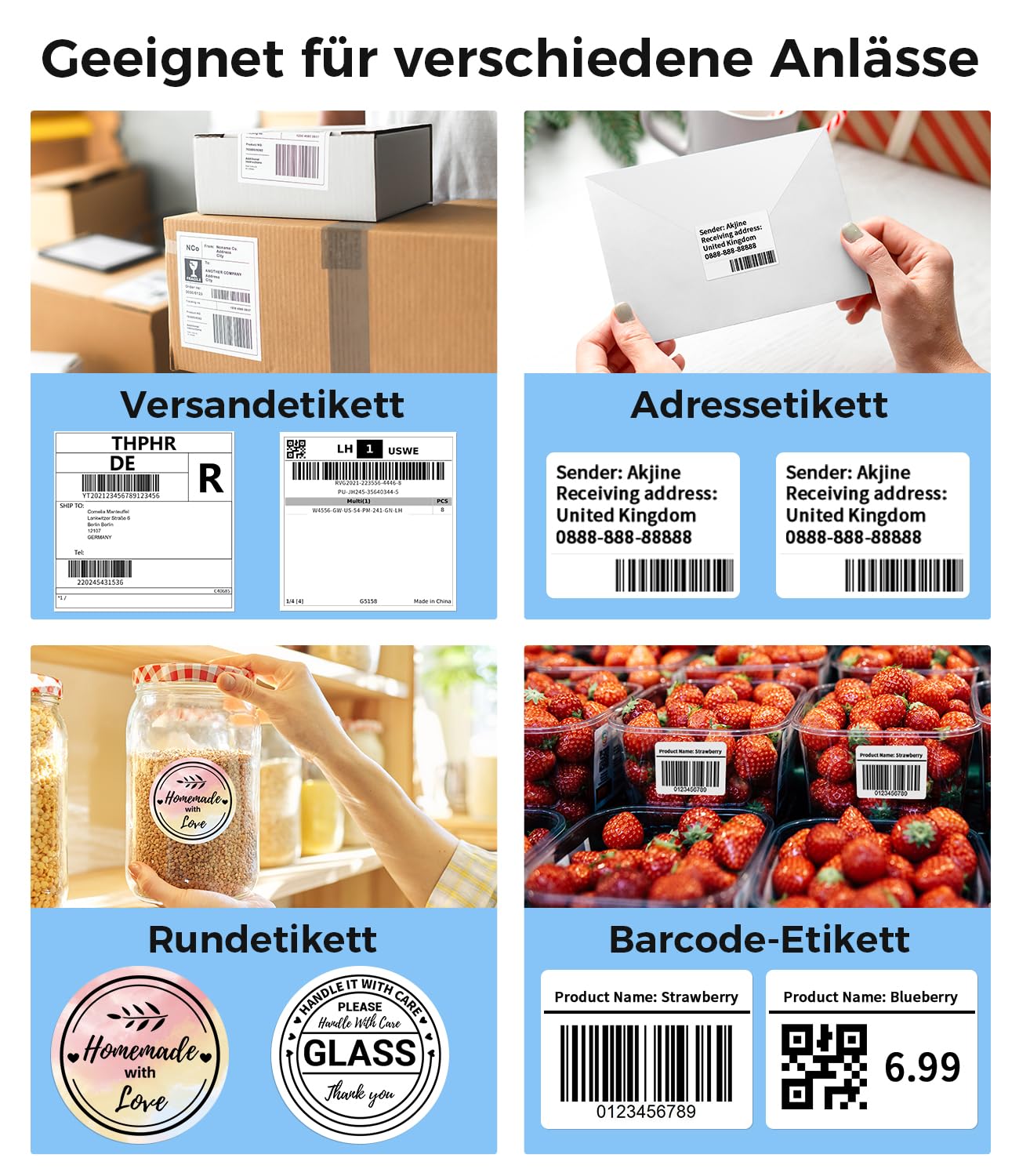 Phomemo Bluetooth DHL Etikettendrucker, Label Printer 4x6 Versandetiketten Drucker, Labeldrucker Thermodrucker für Barcode, Amazon, Etsy, Shopify, DHL, DPD, GLS, FedEx, Ohne Tinte, 241BT Schwarz-weiß 3