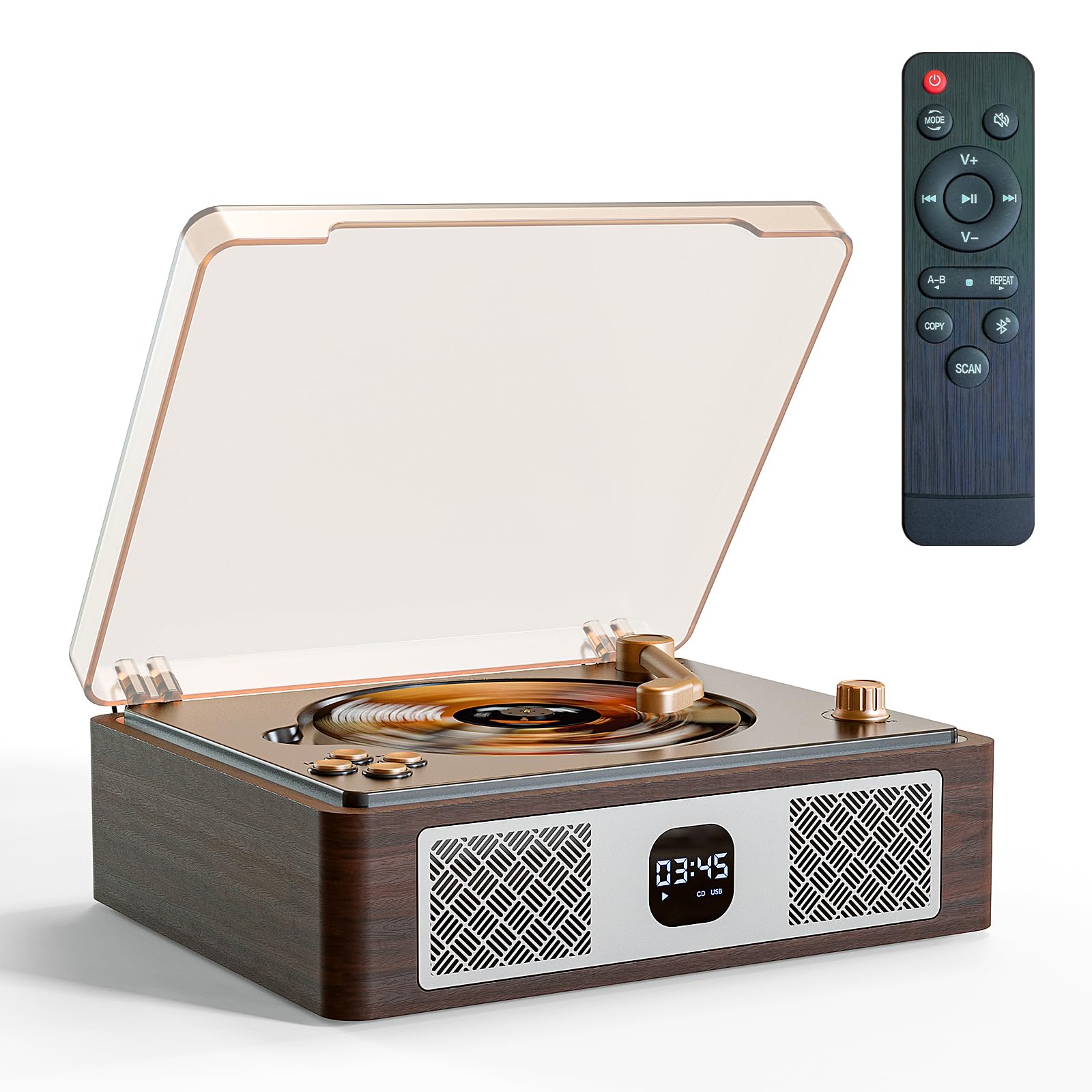 Photo 1 of CD Player with Bluetooth, Retro Desktop CD Player for Home, Built-in Speakers/FM Radio/Headphone Jack/AUX/USB/LCD Screen Display with Remote Controls