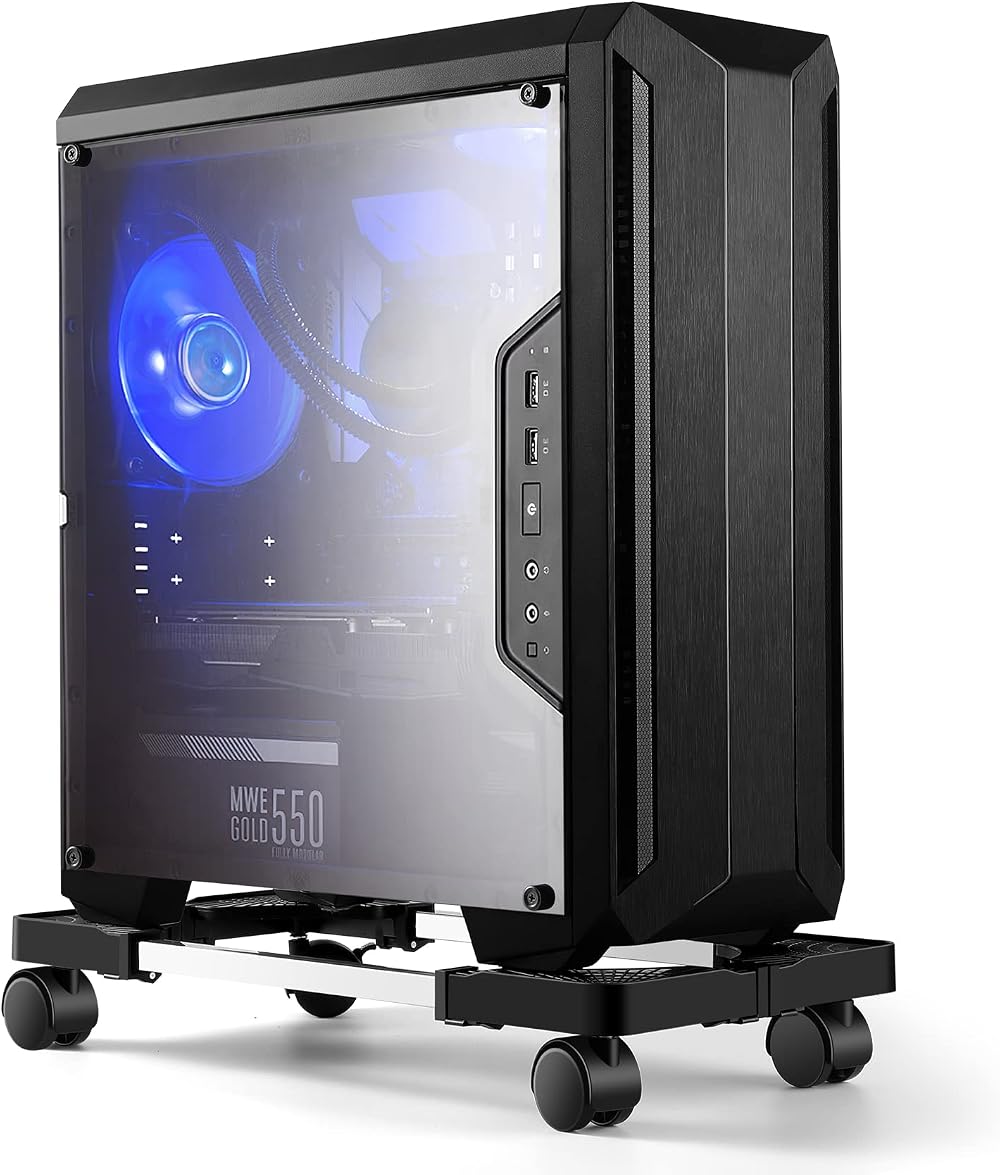 Hmseng Pc Stand Adjustable CPU Tower Stand with 4 Casters Fits Most PCs Black