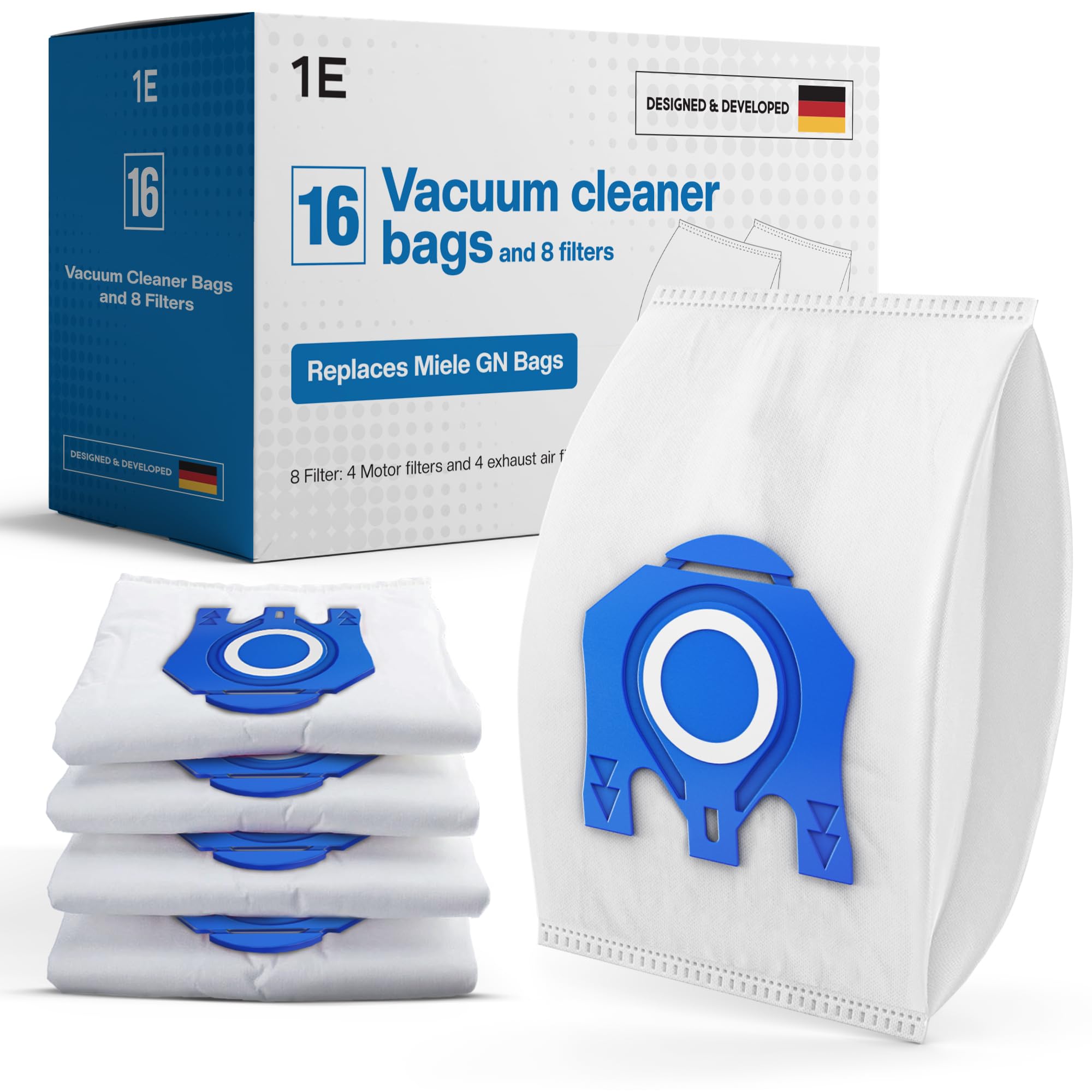 Photo 1 of 16 Type G/N Vacuum Cleaner Bags for Miele Vacuum Cleaners [Replaces 10123210 AirClean 3D Efficiency Type GN] – Fits Classic C1, Complete C2 & C3, S8340, S8000, S6000 & S5000 Series + 8 Filters