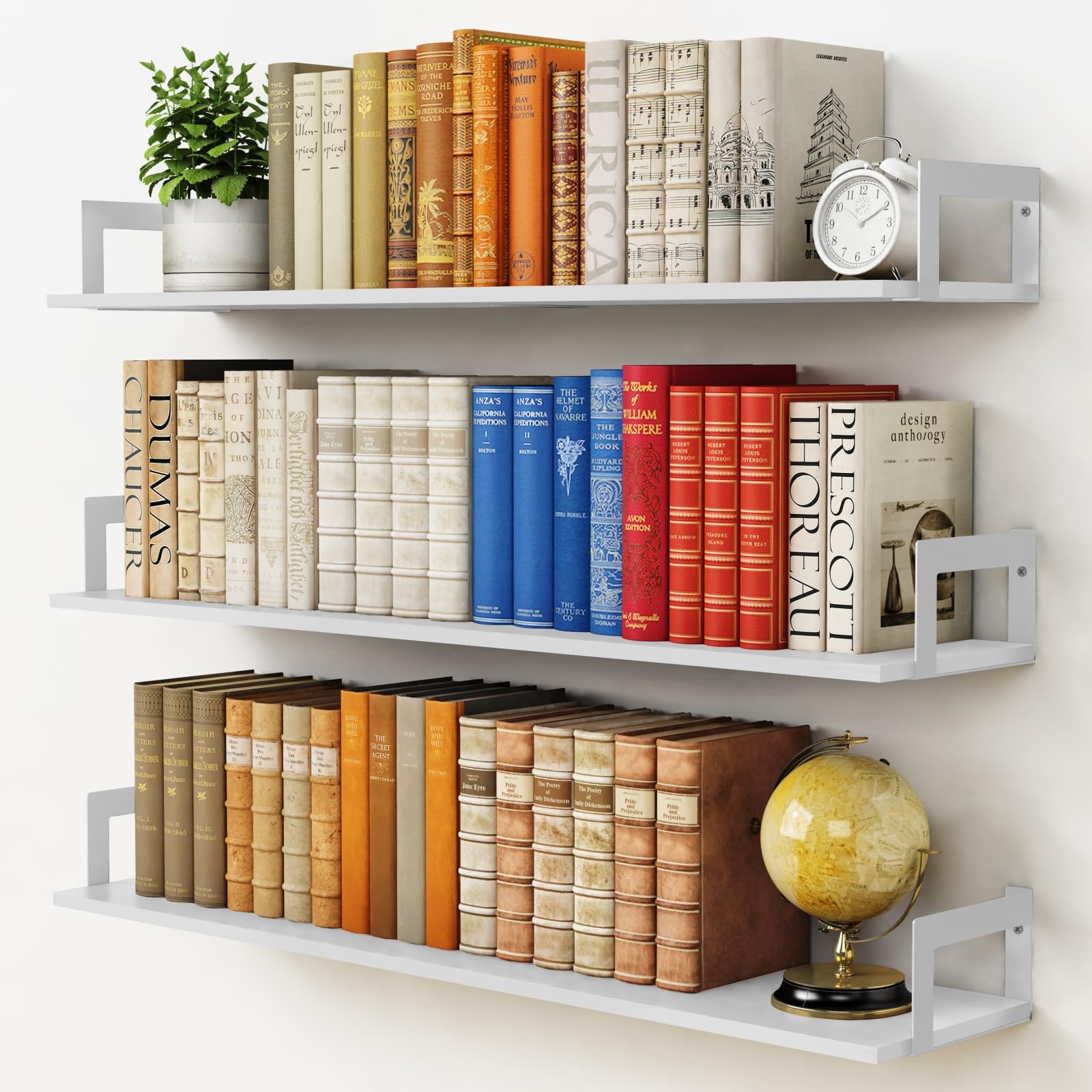 Photo 1 of Harwaya White Floating Book Shelves for Wall, 36 Inch Wall Bookshelf for Kids Bedroom, Large Deep Hanging Shelves with Metal Brackets for Living Room Office Décor Indoor Plants (3-Pack)