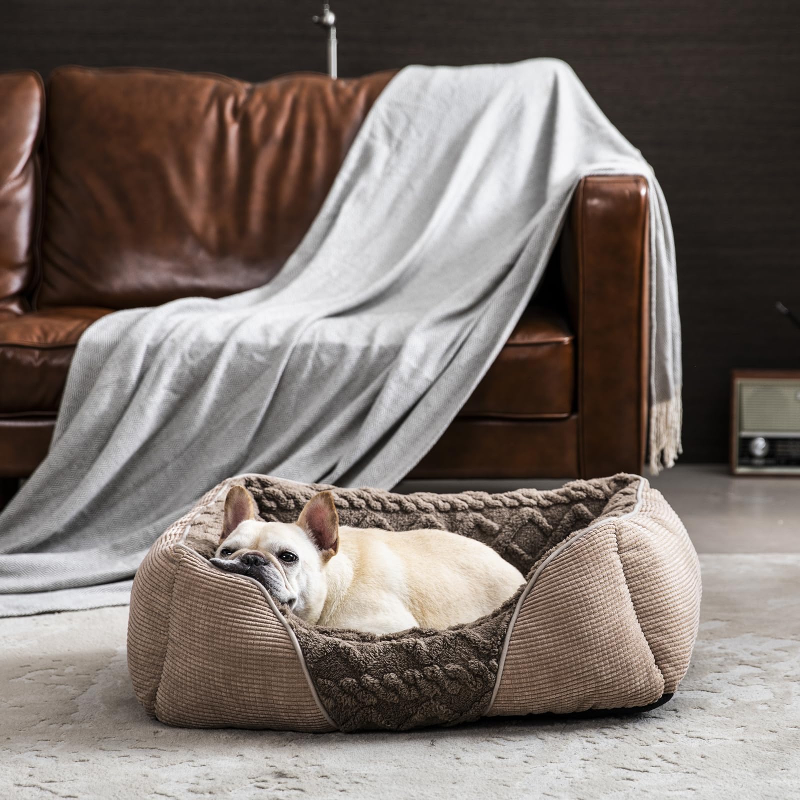 Heymamba Dog Bed Medium Washable, Medium Small Dog Beds with Sides Fill 1.3kg Thickened Fiber PP Cotton to Support All Bones, Dog Sofa Bed Puppy Bed fit Border Collie, French Bulldog, 66×55×21cm