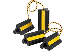 BYERNAUTO Heavy Duty Wheel Chocks - Wheel Stoppers for Trailer Travel Trailers RV Aircraft Car Camper Truck, Non Slip Rubber Wheel Block with Nylon Rope Yellow Reflective Tape(2 Pair)