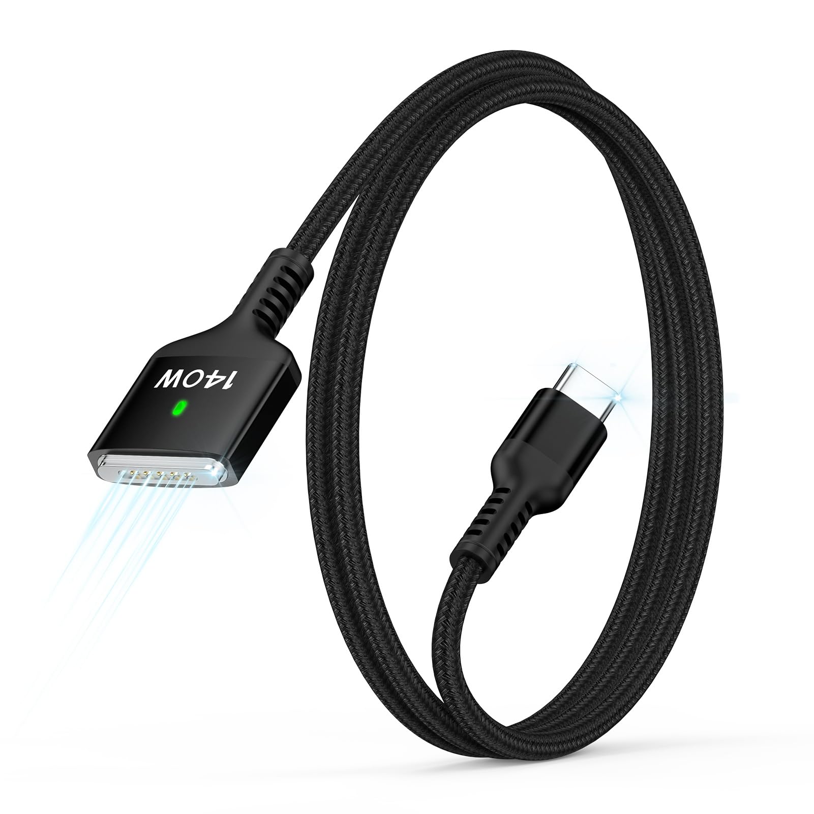 Haoano 140W Macbook Pro充電ケーブル 0.9M USB-C to Mag-Safe 3 磁気充電ケーブル 高速充電PD3.1対応 Macマ グネット充電コード 強力な磁気 高耐久ナイロン編組 Macbook air(13”/15”、M2/M3、2024/2023/2022)、MacBook Pro（16”/14”，2024/2023/2021）など対応 ブラック