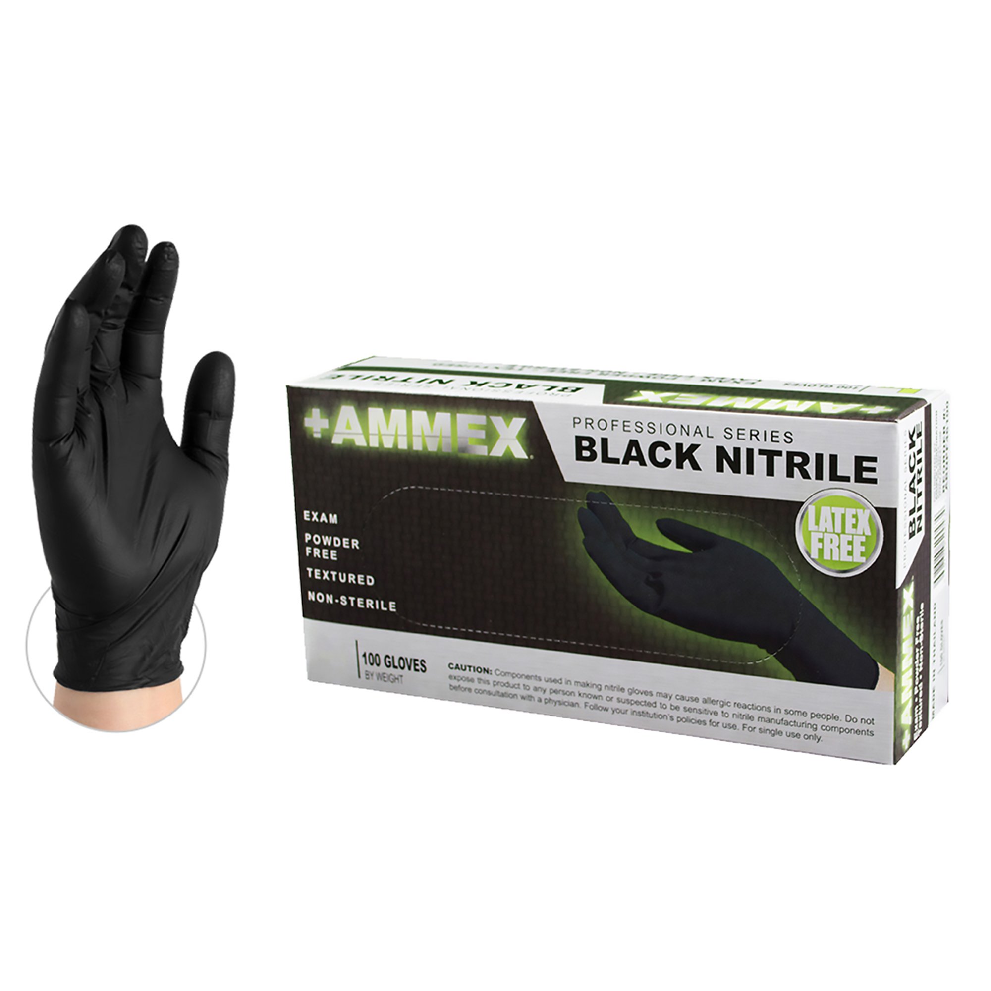 AMMEX Medical Black Nitrile Gloves 4 mil, Latex Free, Powder Free