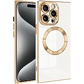 PSIOXY Magnetic for iPhone 14 Pro Max Case Rectangle, Compatible with Magsafe Wireless, Plated Soft TPU with Full Lens Protection, Military Grade Shockproof Phone Case for iPhone 14 Pro Max White