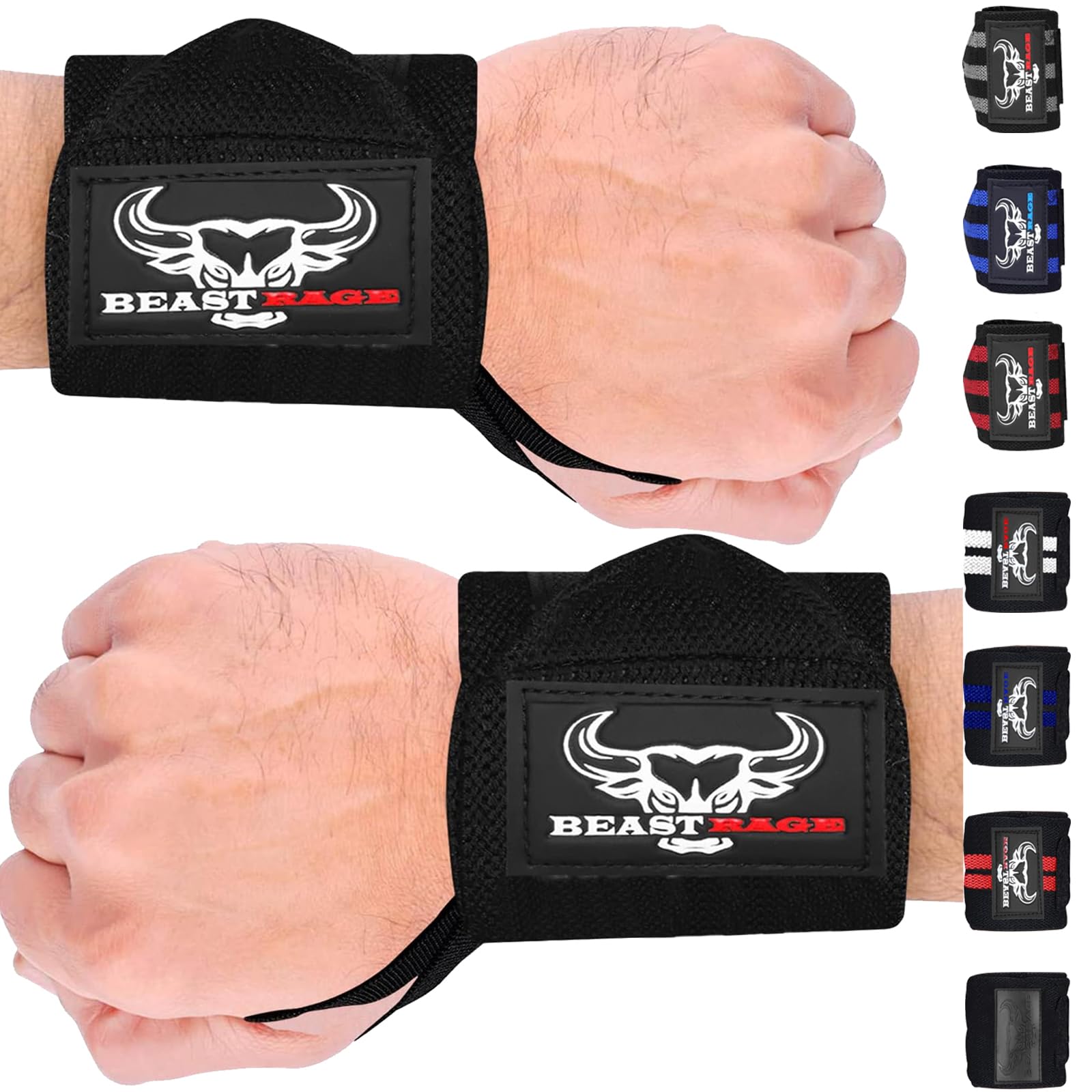 BEAST RAGE Weight Lifting Wrist Wraps 18 Inch–Professional Grade Gym Wrist Supports,Heavy Duty Thumb Loop Gym Wrist Straps for Powerlifting,Bodybuilding,Strength Training (Black)