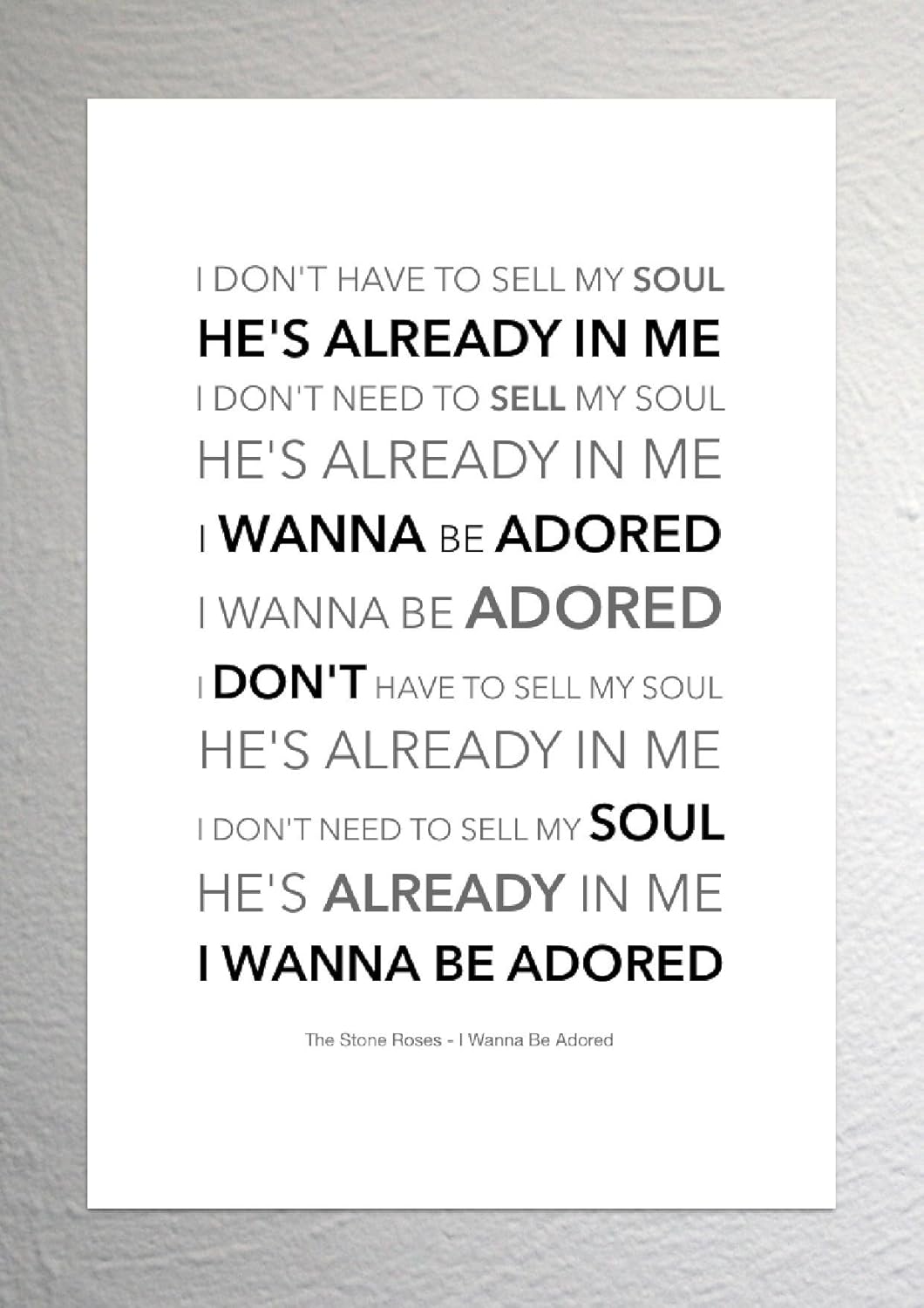 The Stone Roses I Wanna Be Adored Funky Lyric Art Print Size Amazon Co Uk Kitchen Home